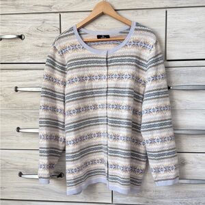 Lands' End cashmere button up cottagecore cardigan with cute print Size XL